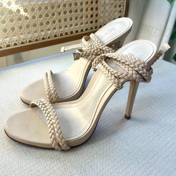 SCHUTZ Jada Braided Ankle Tie High Heel Sandals in Eggshell Sz 7 - Picture 4 of 14
